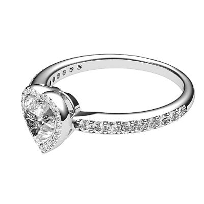 Simple Flat Heart Solitaire halo Half diamond band