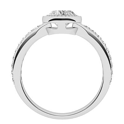 Simple Flat Heart Solitaire halo Half diamond band