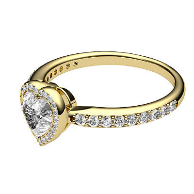 Simple Flat Heart Solitaire halo Half diamond band