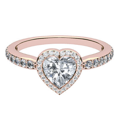 Simple Flat Heart Solitaire halo Half diamond band