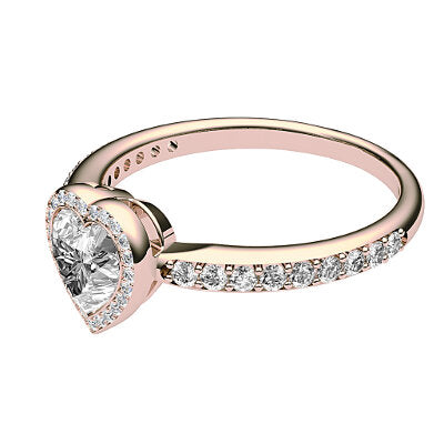 Simple Flat Heart Solitaire halo Half diamond band