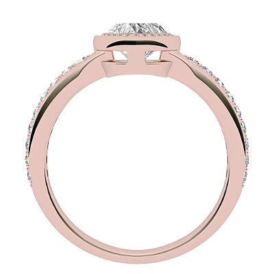 Simple Flat Heart Solitaire halo Half diamond band