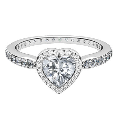 Simple Flat Heart Solitaire halo Full diamond band