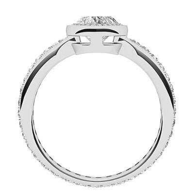 Simple Flat Heart Solitaire halo Full diamond band