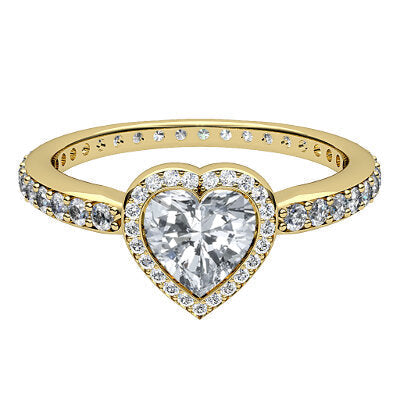 Simple Flat Heart Solitaire halo Full diamond band