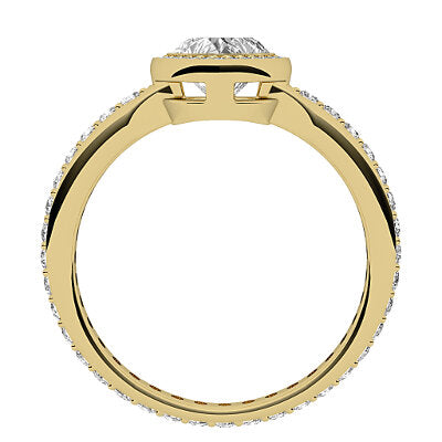 Simple Flat Heart Solitaire halo Full diamond band