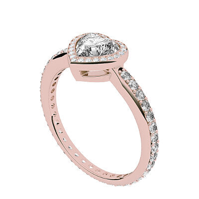 Simple Flat Heart Solitaire halo Full diamond band