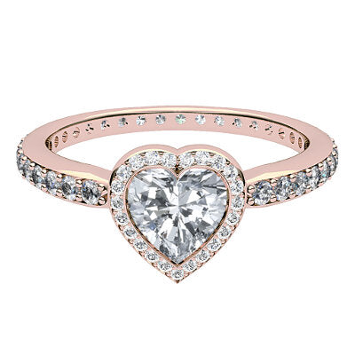 Simple Flat Heart Solitaire halo Full diamond band