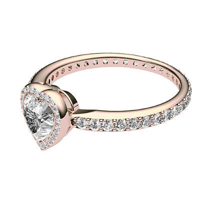 Simple Flat Heart Solitaire halo Full diamond band