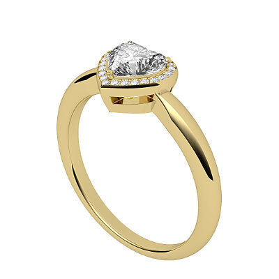 Simple Flat Heart Solitaire halo Classic band 3 Prongs