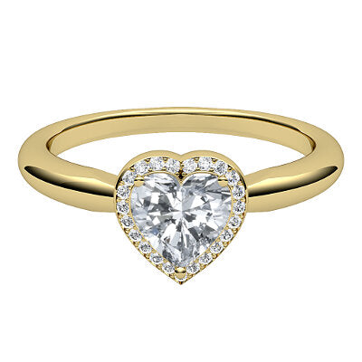 Simple Flat Heart Solitaire halo Classic band 3 Prongs