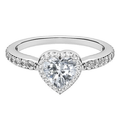 Simple Flat Heart Solitaire halo Half diamond band 3 Prongs