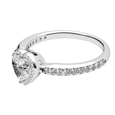 Simple Flat Heart Solitaire halo Half diamond band 3 Prongs