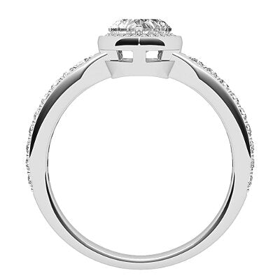 Simple Flat Heart Solitaire halo Half diamond band 3 Prongs