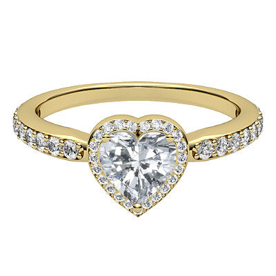 Simple Flat Heart Solitaire halo Half diamond band 3 Prongs