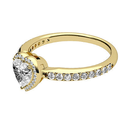 Simple Flat Heart Solitaire halo Half diamond band 3 Prongs