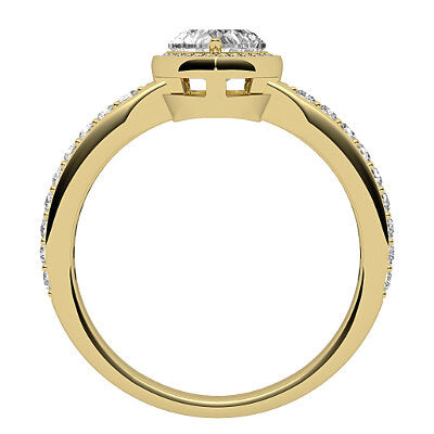 Simple Flat Heart Solitaire halo Half diamond band 3 Prongs