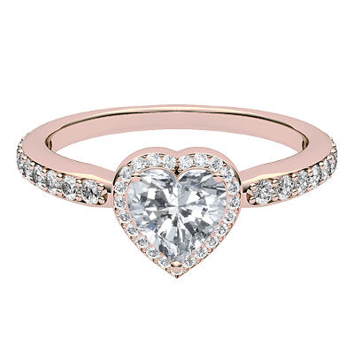Simple Flat Heart Solitaire halo Half diamond band 3 Prongs