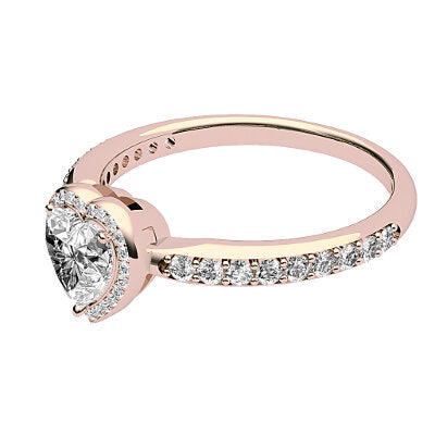 Simple Flat Heart Solitaire halo Half diamond band 3 Prongs