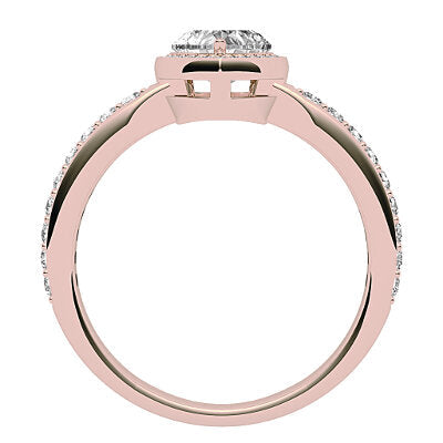 Simple Flat Heart Solitaire halo Half diamond band 3 Prongs