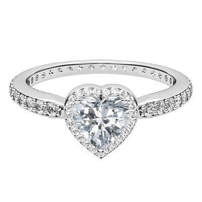 Simple Flat Heart Solitaire halo Full diamond band 3 Prongs