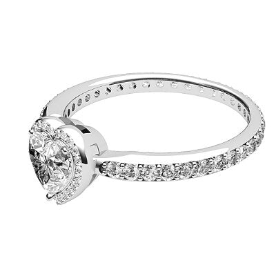 Simple Flat Heart Solitaire halo Full diamond band 3 Prongs