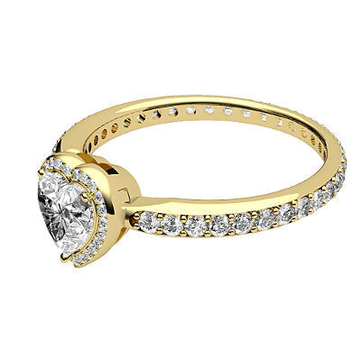 Simple Flat Heart Solitaire halo Full diamond band 3 Prongs