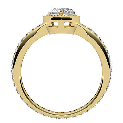Simple Flat Heart Solitaire halo Full diamond band 3 Prongs