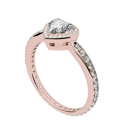 Simple Flat Heart Solitaire halo Full diamond band 3 Prongs