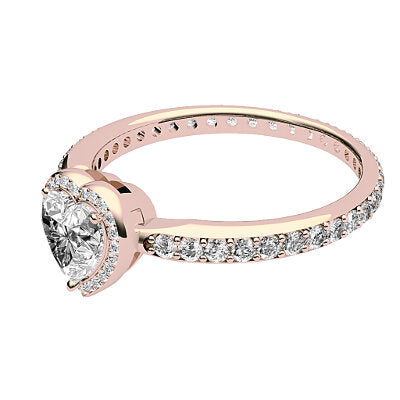 Simple Flat Heart Solitaire halo Full diamond band 3 Prongs