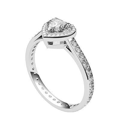 Trionfo Heart Solitaire halo Full diamond band 3 Prongs