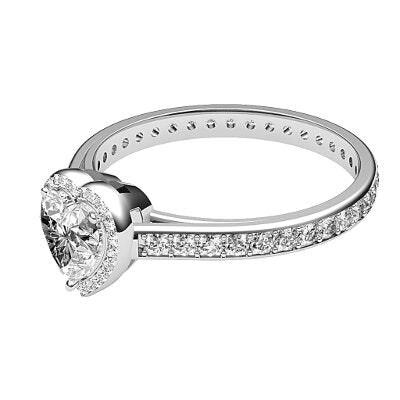 Trionfo Heart Solitaire halo Full diamond band 3 Prongs