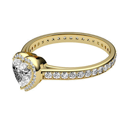 Trionfo Heart Solitaire halo Full diamond band 3 Prongs
