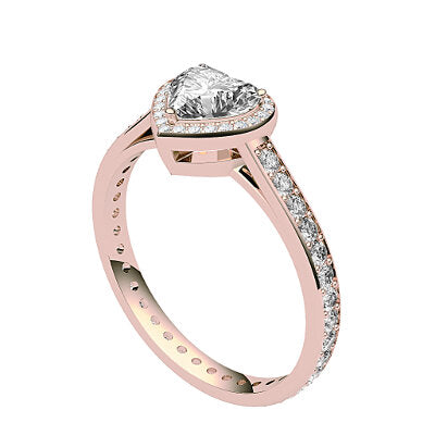 Trionfo Heart Solitaire halo Full diamond band 3 Prongs