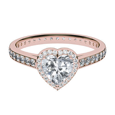 Trionfo Heart Solitaire halo Full diamond band 3 Prongs