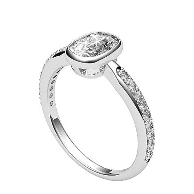 Simple Flat Cushion Solitaire Half diamond band