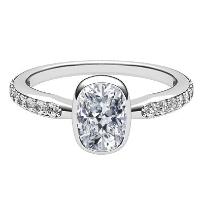 Simple Flat Cushion Solitaire Half diamond band
