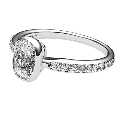 Simple Flat Cushion Solitaire Half diamond band