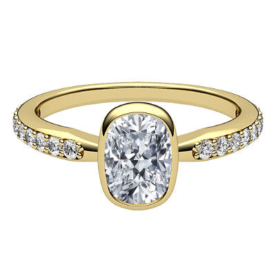 Simple Flat Cushion Solitaire Half diamond band