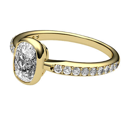 Simple Flat Cushion Solitaire Half diamond band