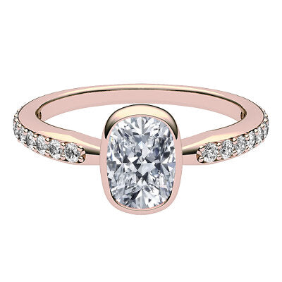 Simple Flat Cushion Solitaire Half diamond band