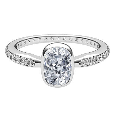 Simple Flat Cushion Solitaire Full diamond band