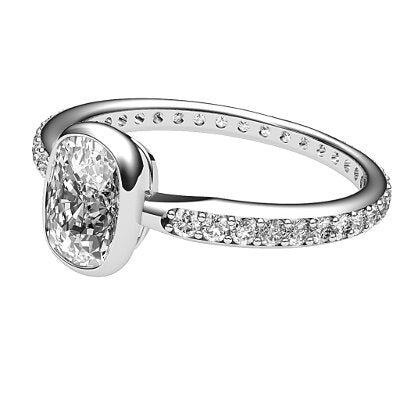 Simple Flat Cushion Solitaire Full diamond band