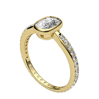Simple Flat Cushion Solitaire Full diamond band