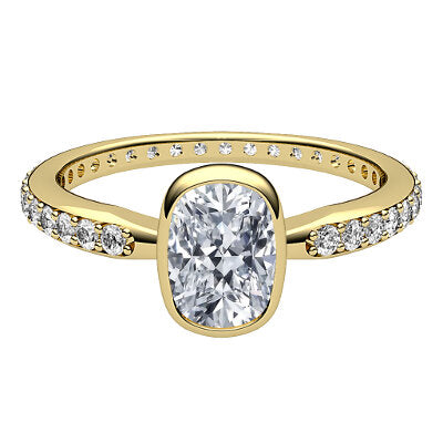 Simple Flat Cushion Solitaire Full diamond band