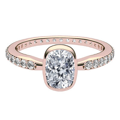 Simple Flat Cushion Solitaire Full diamond band