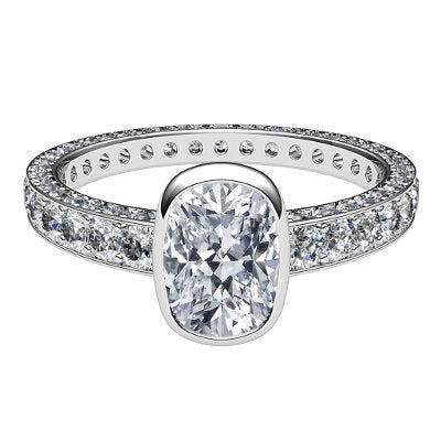 Simple Flat Cushion Solitaire Full coverage diamond band