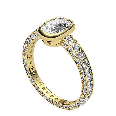 Simple Flat Cushion Solitaire Full coverage diamond band