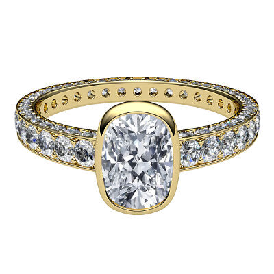 Simple Flat Cushion Solitaire Full coverage diamond band