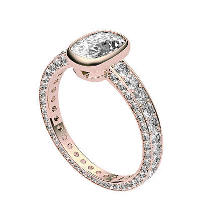 Simple Flat Cushion Solitaire Full coverage diamond band